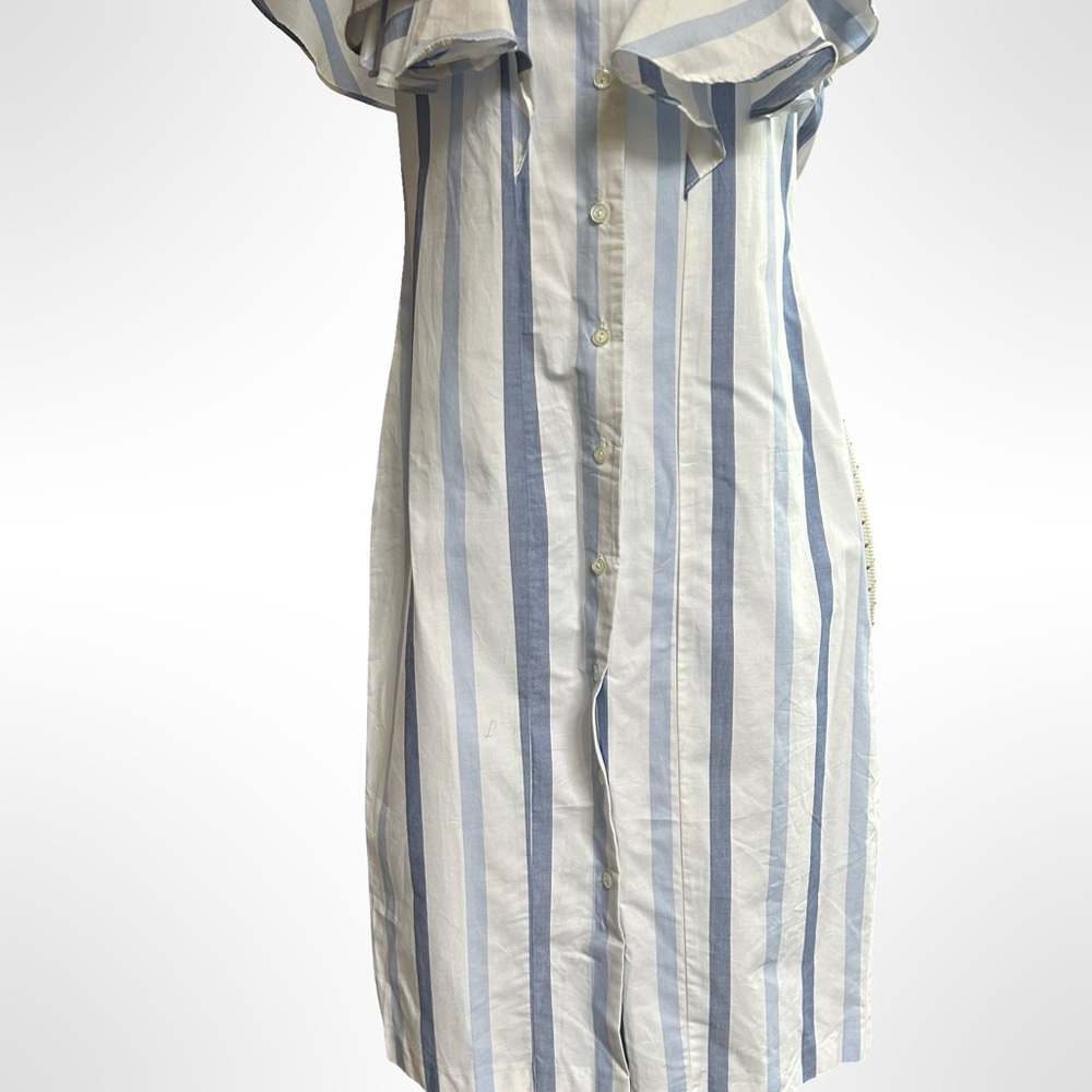 100% Cotton Closet London Blue and White Striped Midi Dress - Picture 5 of 8